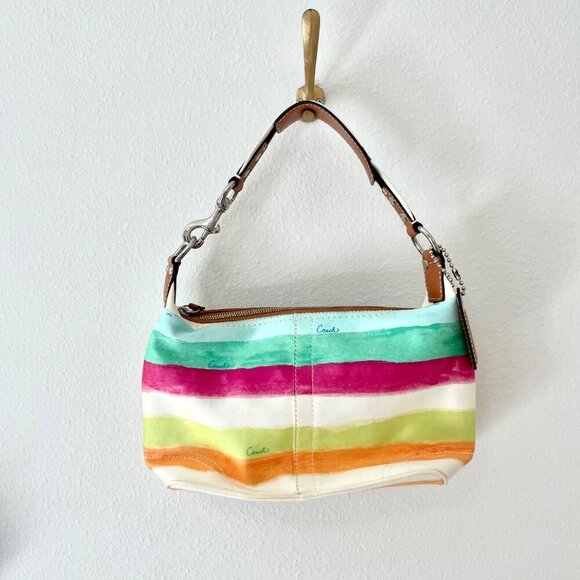 Vintage Coach Hampton Watercolor Stripe Shoulder Bag F11677 Wristlet Wallet Pouc - Picture 3 of 16